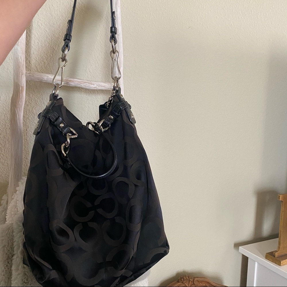 SOLD Coach op art black sateen hobo bag - Picture 3 of 12